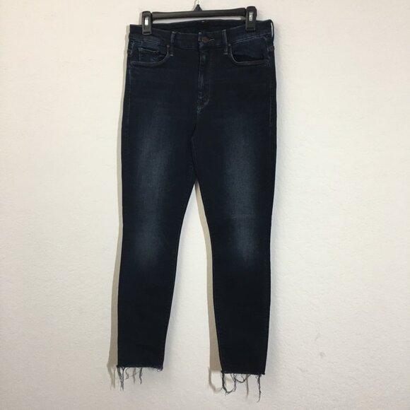 MOTHER High Waisted Looker Ankle Fray in Last Call Wash Size 29 Dark Blue - Picture 2 of 14